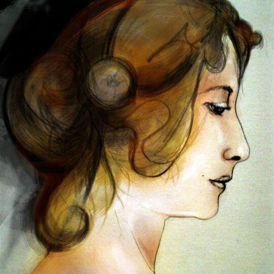 Portrait of a woman, study of a portrait by Alfons Mucha, digital painting.