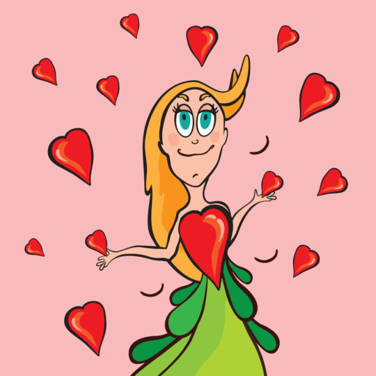 Fairy giving hearts, digital illustration.