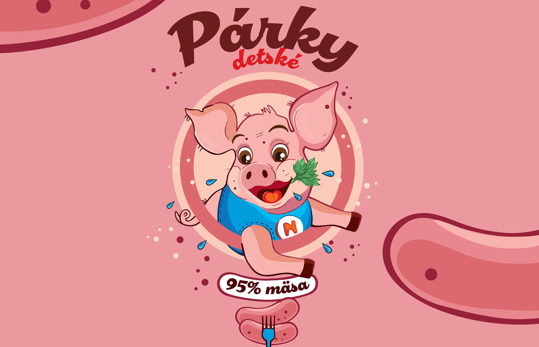 Obalový dizajn, veselé prasiatko, ilustrácia produktového dizajnu.