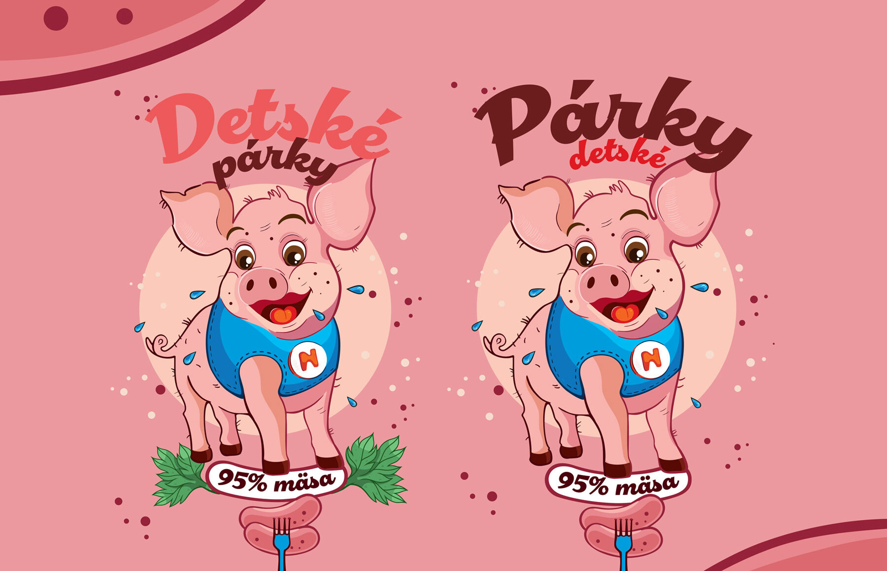 Obalový dizajn, veselé prasiatko, ilustrácia produktového dizajnu.