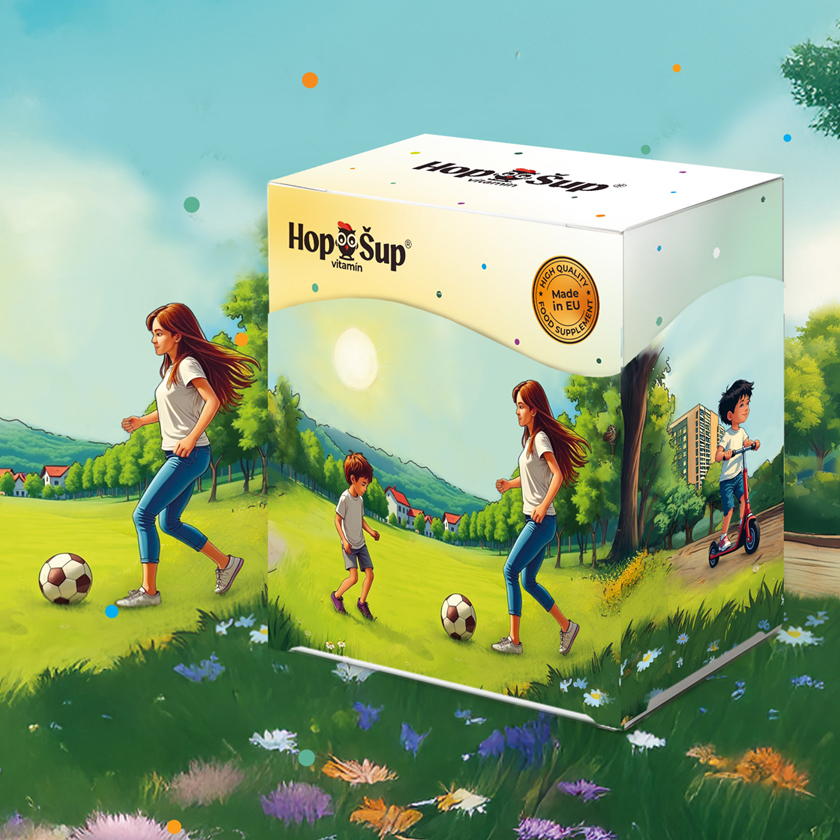 Obalový dizajn pre doplnkové vitamíny, digitálna kresba, montáž