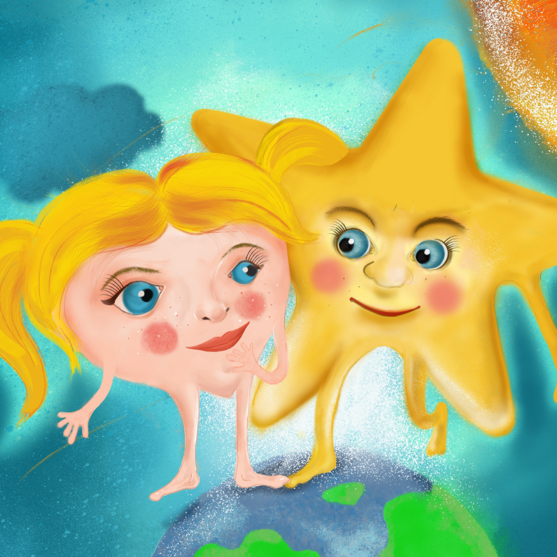 Digitálna ilustrácia, rozprávka, srdce a hviezda