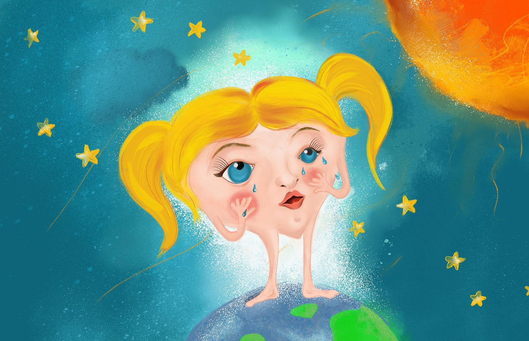 Digitálna ilustrácia, rozprávka, srdce a hviezda