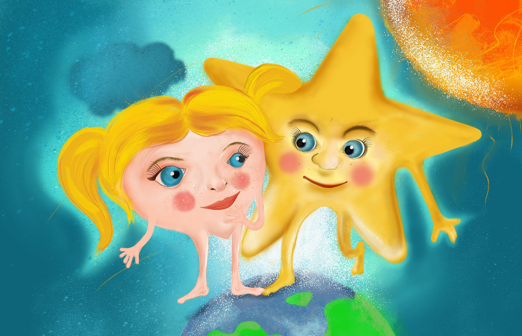 Digitálna ilustrácia, rozprávka, srdce a hviezda