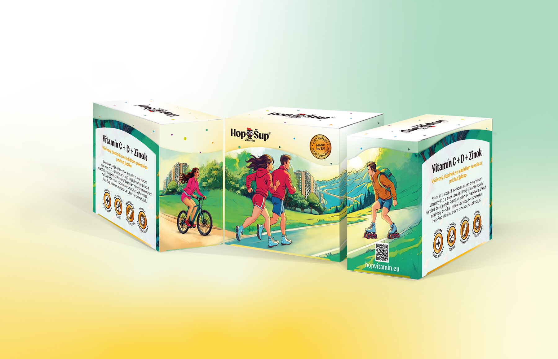 Obalový dizajn pre doplnkové vitamíny, krabice, montáž